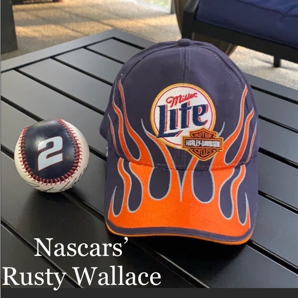 Rusty Wallace Vintage Hat & Baseball Harley Edition EUC - Picture 1 of 9